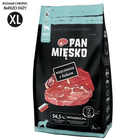 Pan Mięsko Karma sucha dla psa - wieprzowina i dzik chrupki XL 3kg