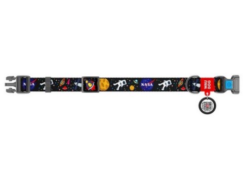Collar WauDog Nylon Obroża nylonowa z QR-paszportem, plastikowy fastex, wzór NASA, 25mm/37-58cm