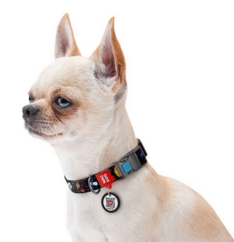 Collar WauDog Nylon Obroża nylonowa z QR-paszportem, plastikowy fastex, wzór NASA, 25mm/37-58cm
