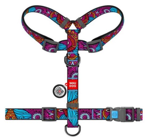 Collar WauDog Nylon Szelki nylonowe anatomiczne w kształcie litery H, z QR-paszportem, plastikowy fastex, wzór LATO, rozmiar L 2