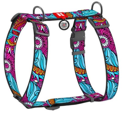 Collar WauDog Nylon Szelki nylonowe anatomiczne w kształcie litery H, z QR-paszportem, plastikowy fastex, wzór LATO, rozmiar XL 