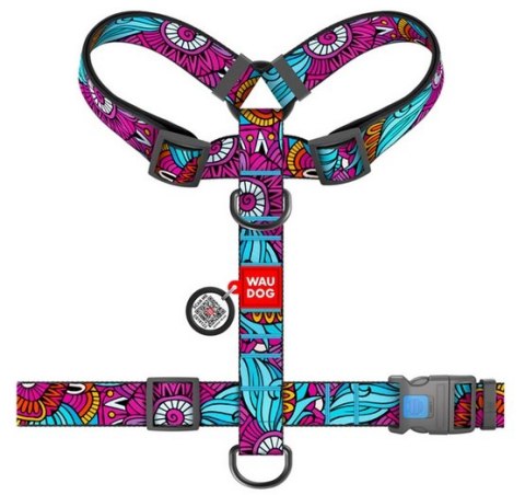 Collar WauDog Nylon Szelki nylonowe anatomiczne w kształcie litery H, z QR-paszportem, plastikowy fastex, wzór LATO, rozmiar XL 