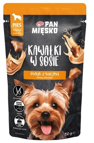 Pan Mięsko Karma mokra dla psa - indyk z kaczką kawałki w sosie saszetka 150g